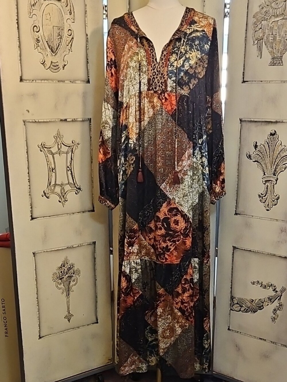 Johnny Was Patchwork Mabel Silk Boho Patchwork Maxi Dress Size (L) Like New